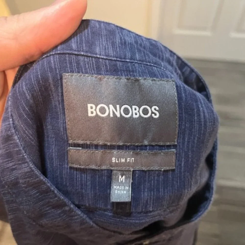 👔 Bonobos Men’s Blue Flecked Banded Collar Slim Fit Shirt M EUC ✨